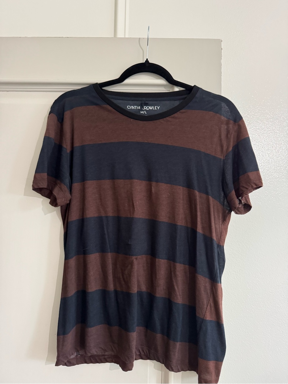 Cynthia Rowley Brown and Black Wide-Stripe Short Sleeve Tee